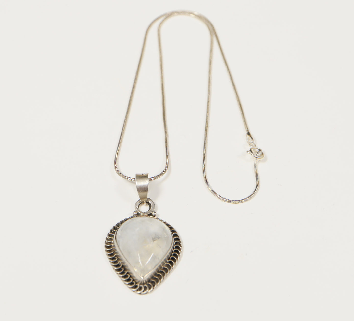 Vintage Silver Moonstone Pendant and Chain Necklace
