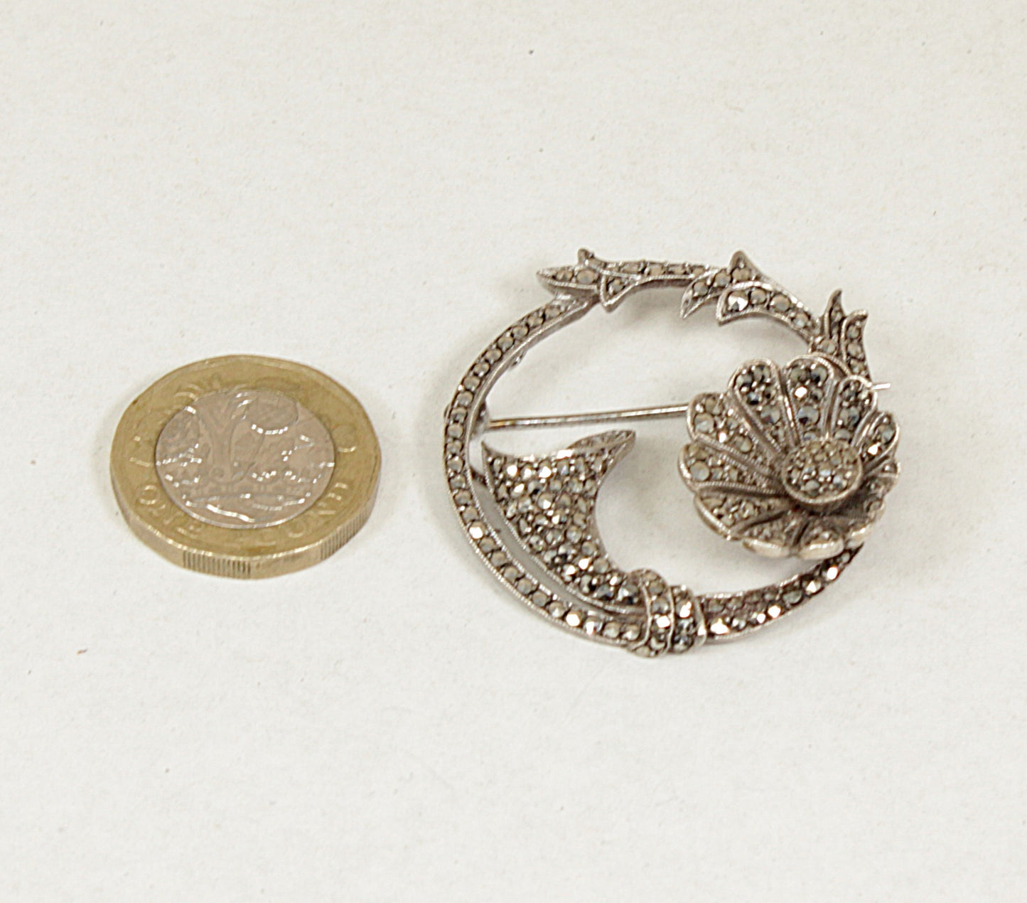 Vintage Art Nouveau Style Silver and Marcasite Brooch