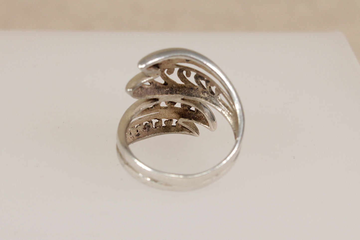 Silver Elongated Twist Statement Ring