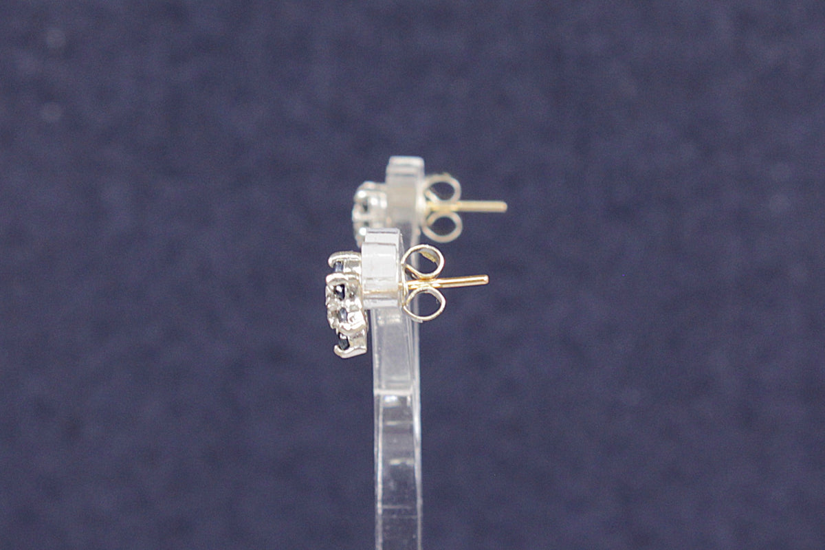 9ct White Gold Sapphire & Diamond Flower Stud Earrings