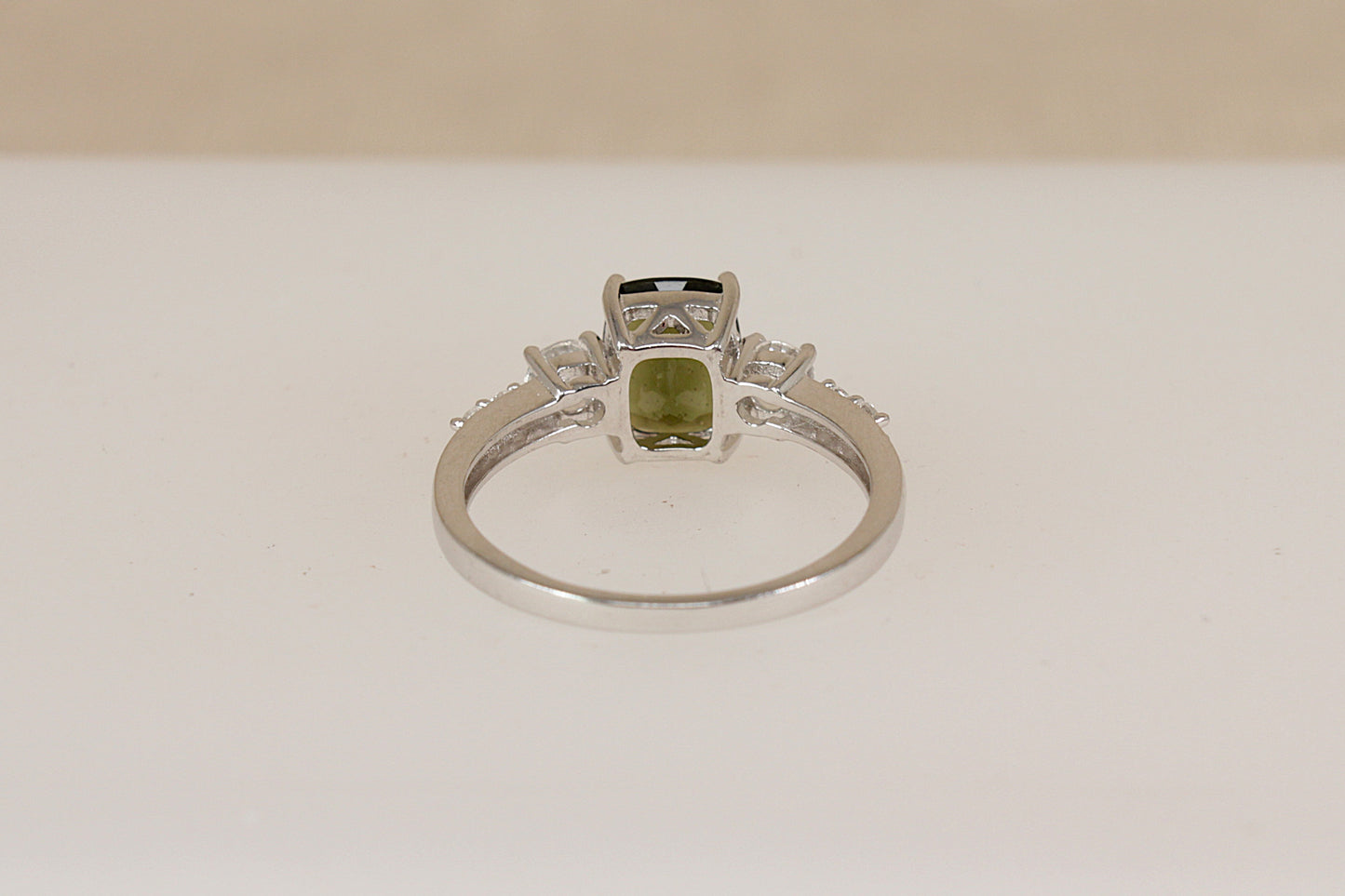 Silver Green Amethyst & White Topaz Ring