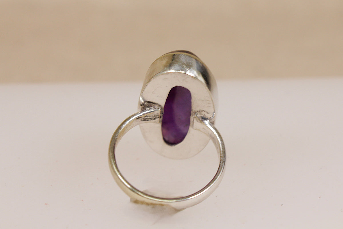 Stunning Sterling Silver Amethyst Cabochon Statement Ring