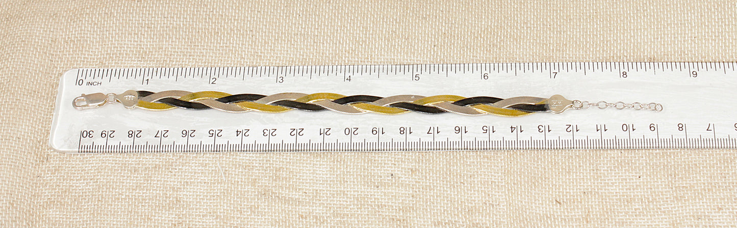 Elegant Vintage Three-Tone Sterling Silver Plaited Bracelet