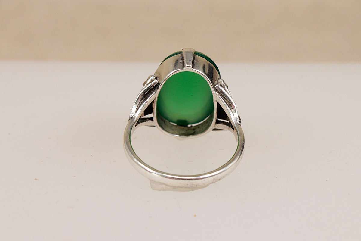 A Striking Art Deco Sterling Silver, Chrysoprase & Marcasite Statement Ring