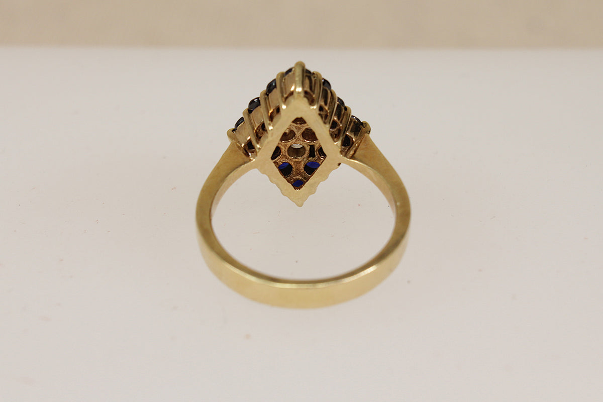 Beautiful Sterling Silver Gilt Sapphire & White Crystal Statement Ring