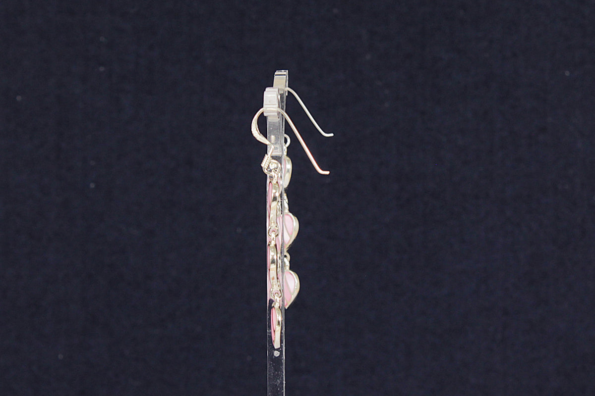 Sterling Silver Pink Mother of Pearl Graduated Heart Drop Earrings