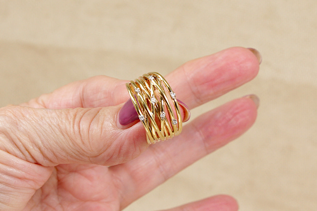 Amazing 9ct Gold & Diamond ‘Brutalist’ Style Statement Ring – Size W