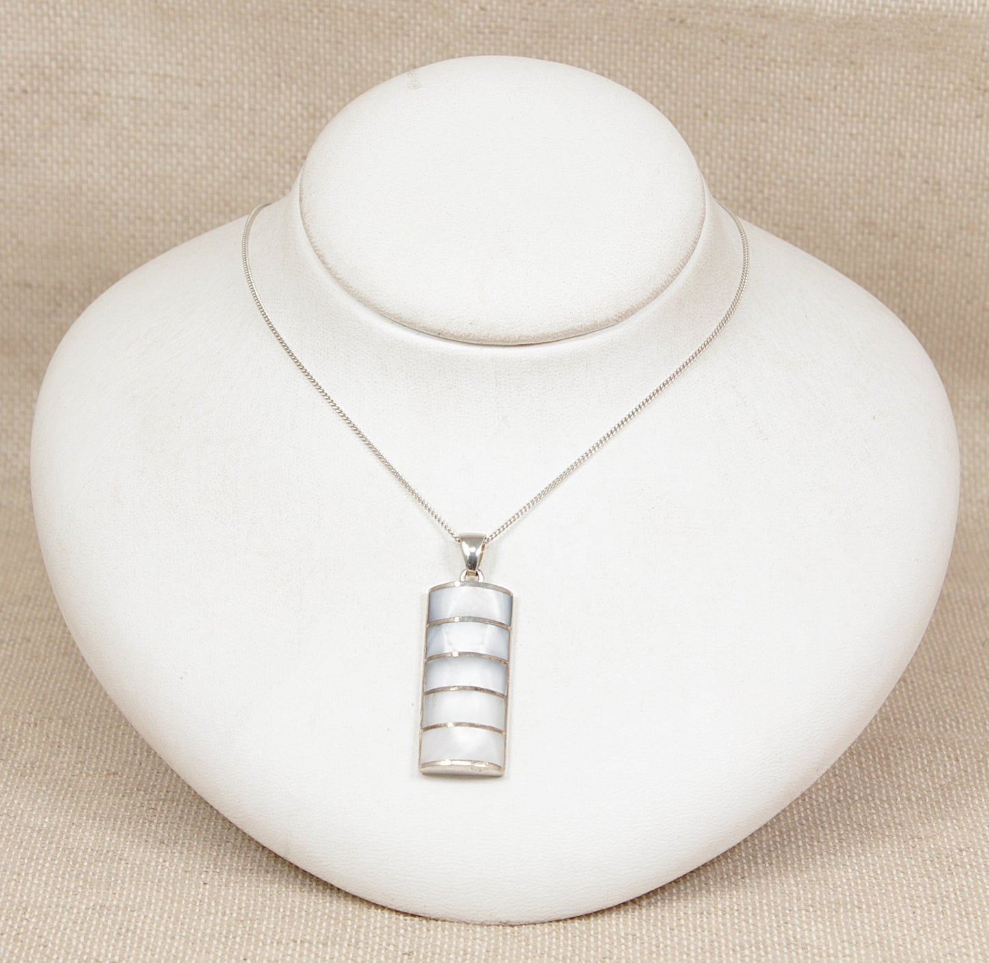 Contemporary Sterling Silver & Mother of Pearl Pendant with Adjustable Silver Chain