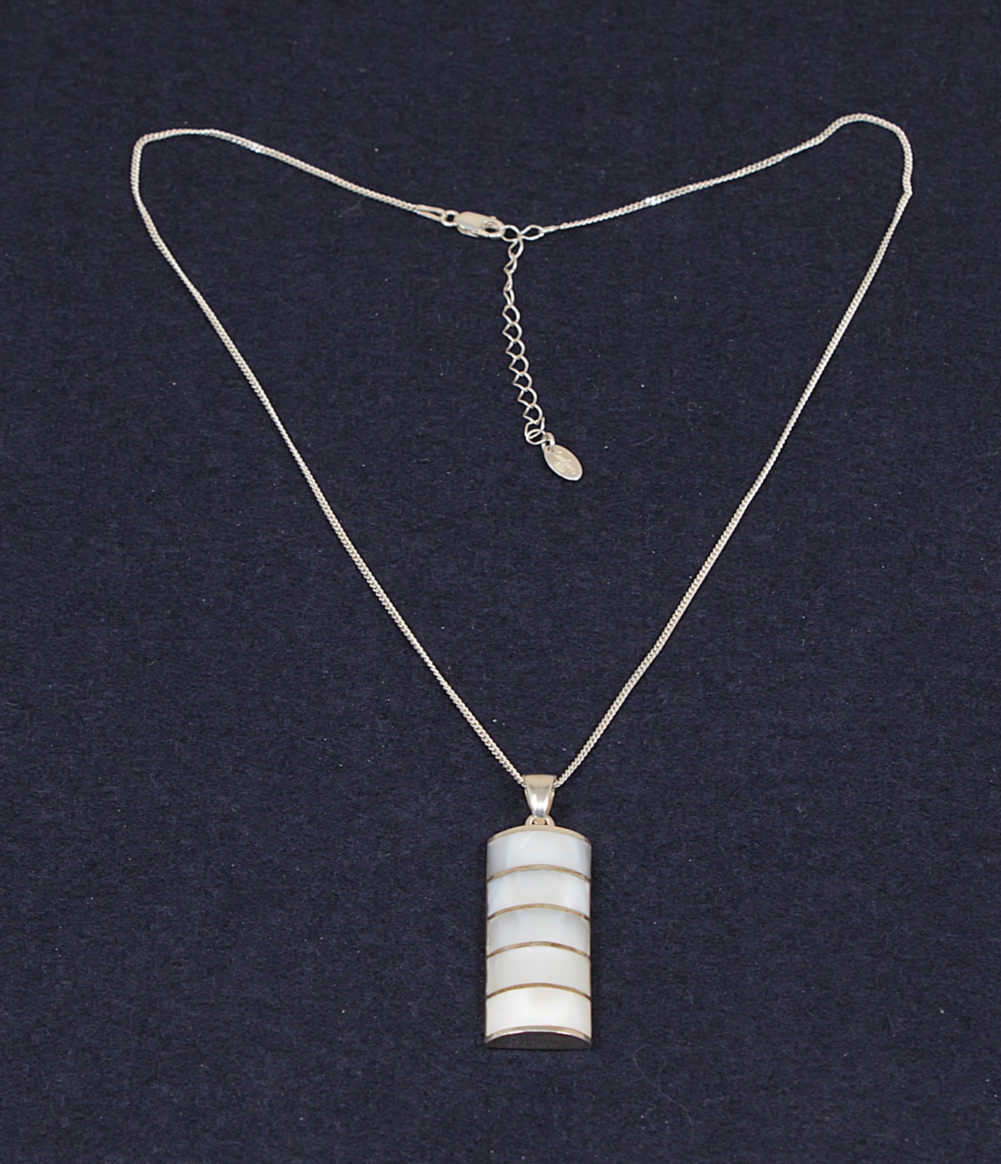 Contemporary Sterling Silver & Mother of Pearl Pendant with Adjustable Silver Chain
