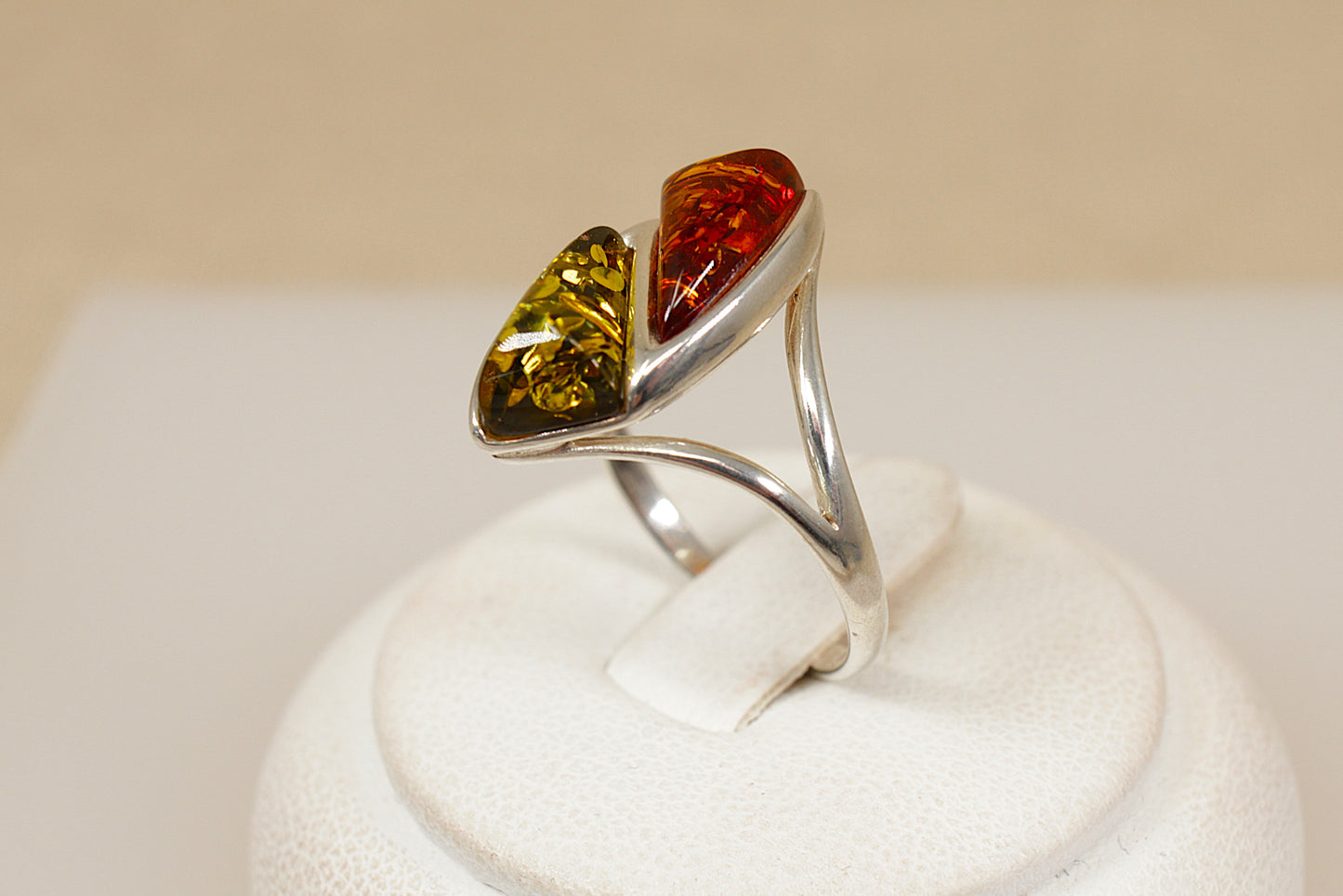 Modern Silver Amber Ring