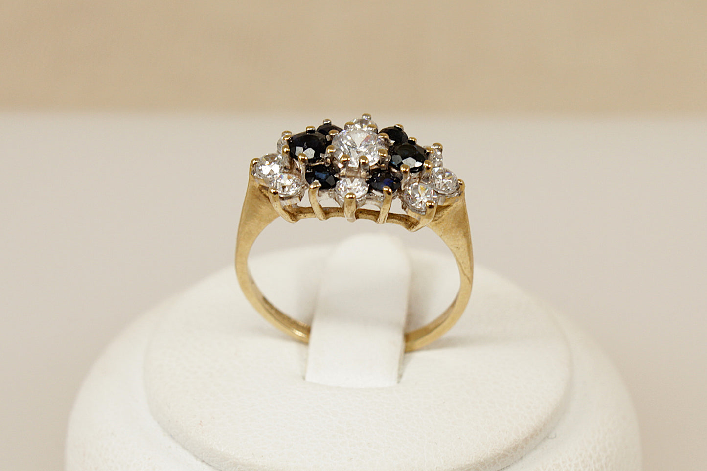 9ct Blue Sapphire and C Z Cluster Ring