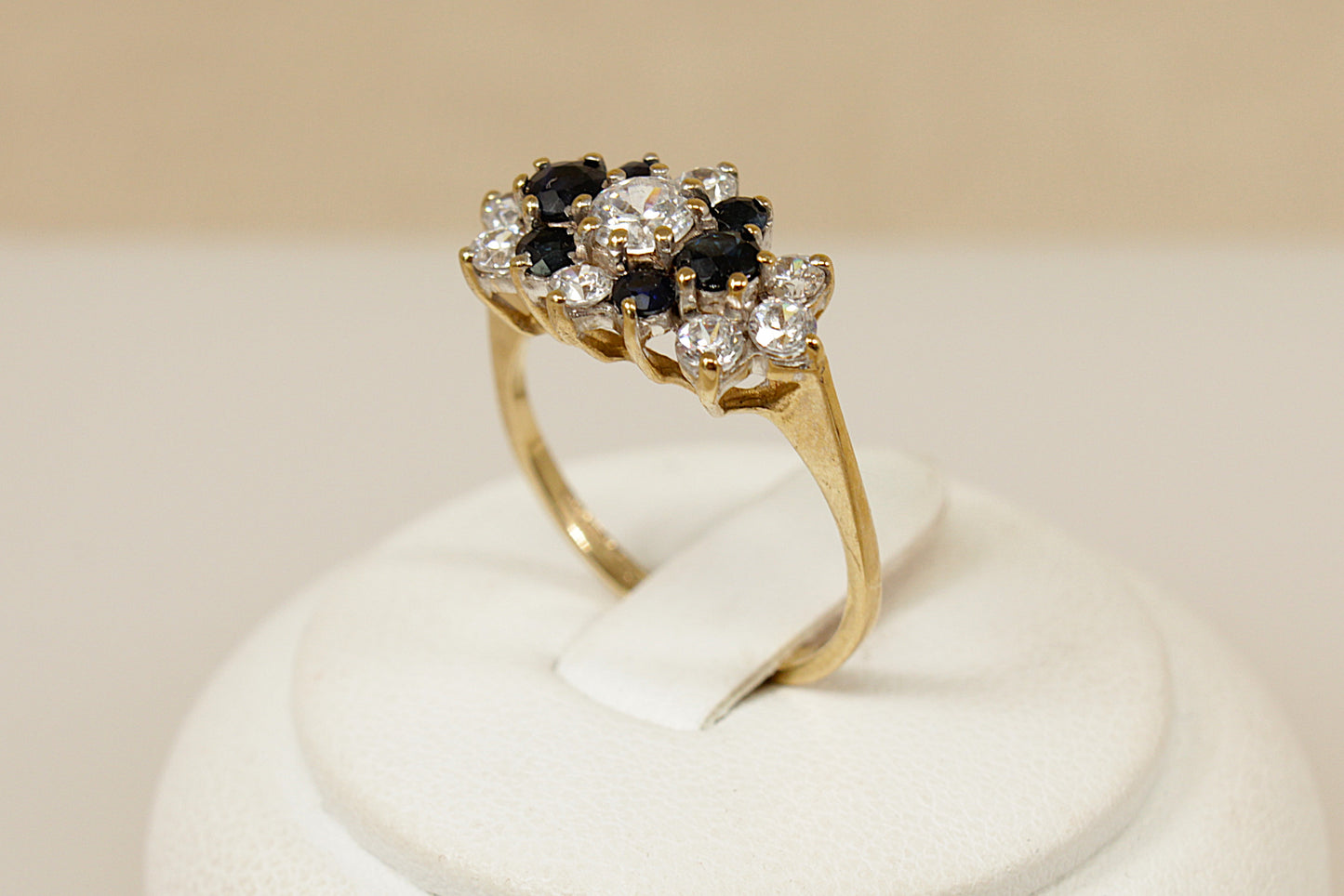 9ct Blue Sapphire and C Z Cluster Ring