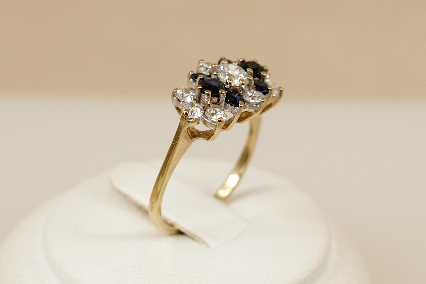 9ct Blue Sapphire and C Z Cluster Ring