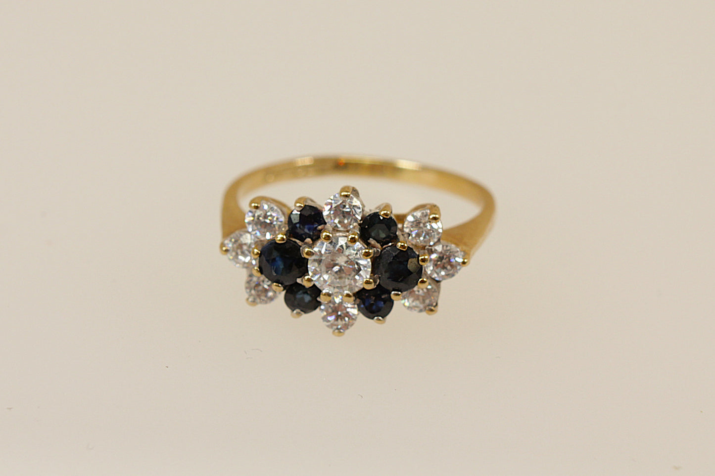 9ct Blue Sapphire and C Z Cluster Ring