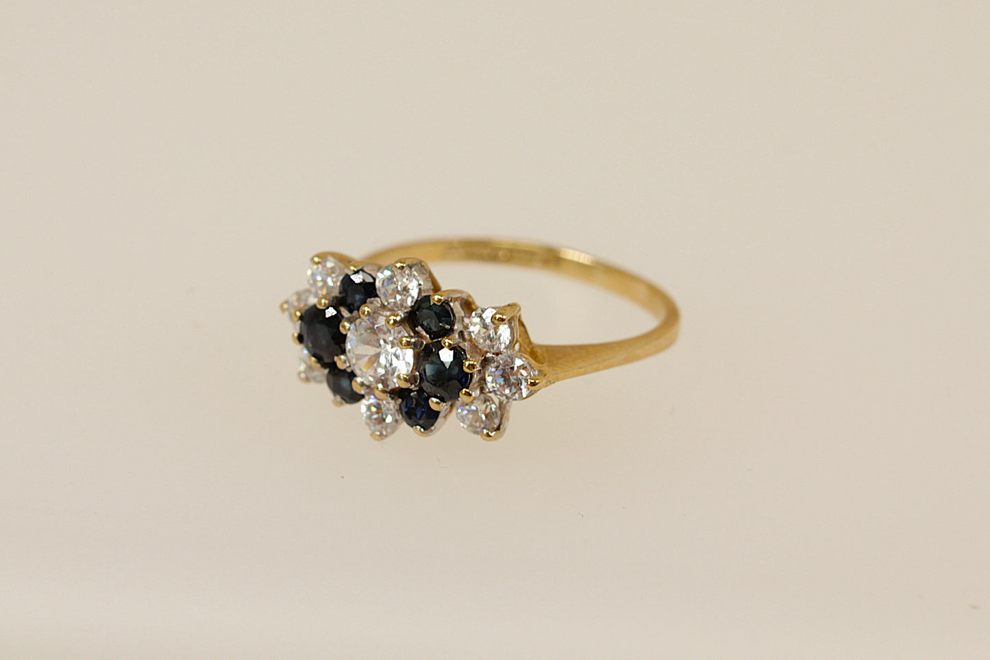 9ct Blue Sapphire and C Z Cluster Ring