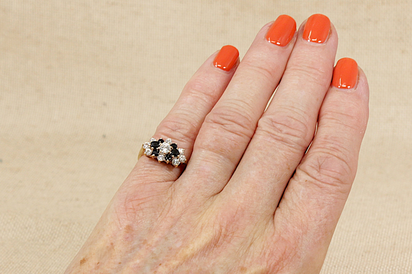 9ct Blue Sapphire and C Z Cluster Ring