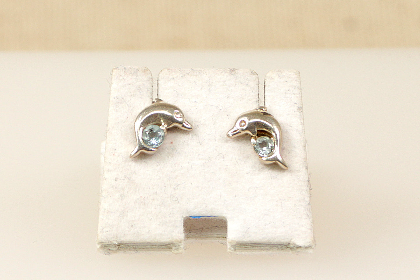 Silver Dolphin Blue Topaz Stud Earrings