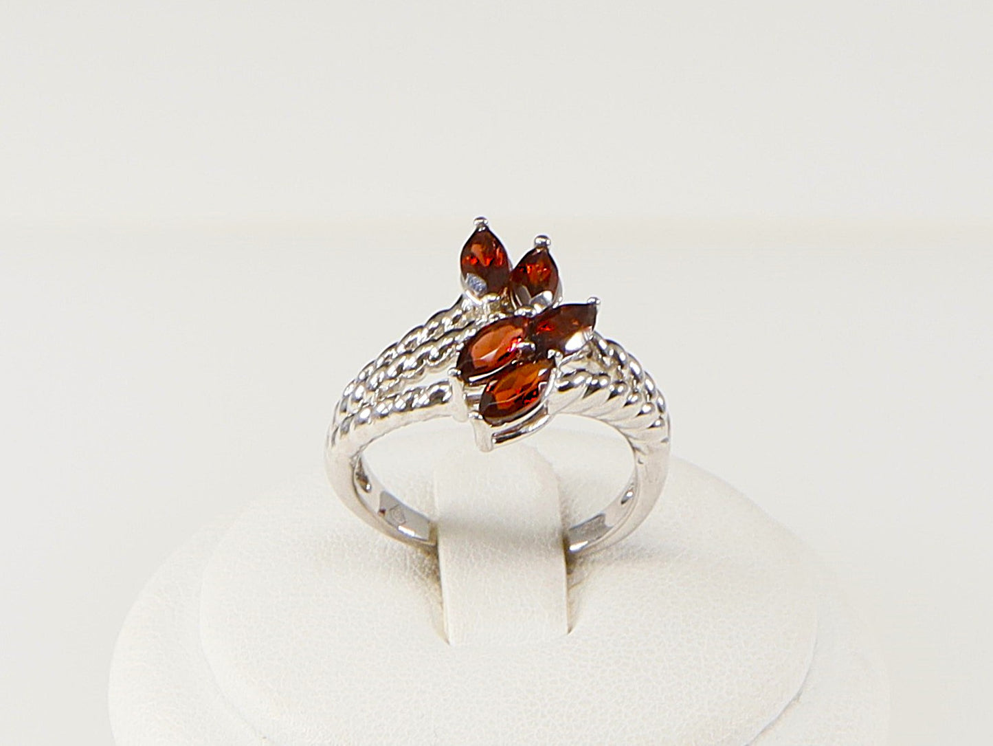 Silver Garnet Coloured Crystal Ring