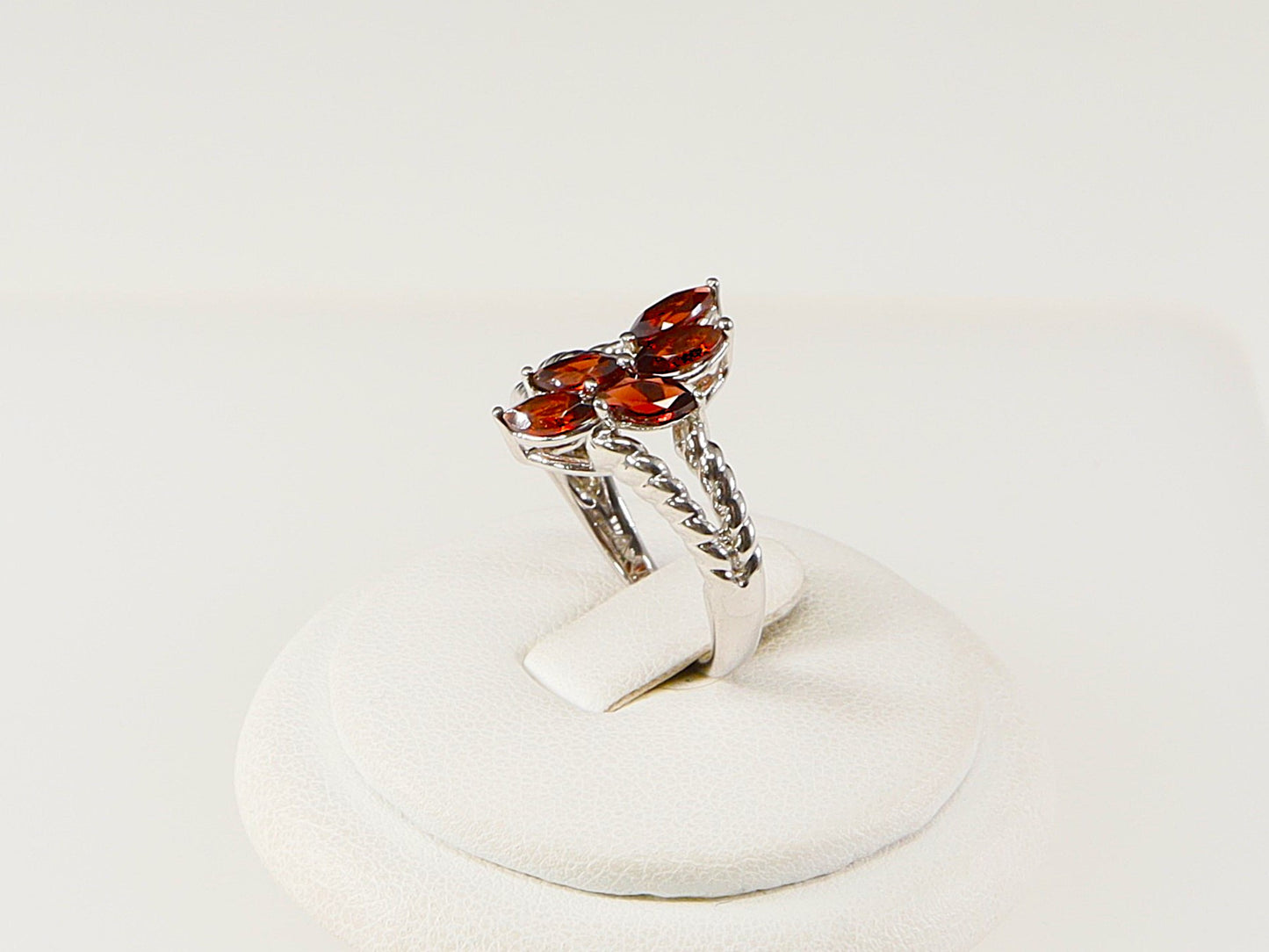 Silver Garnet Coloured Crystal Ring