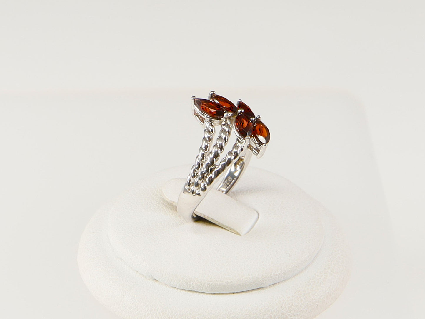 Silver Garnet Coloured Crystal Ring