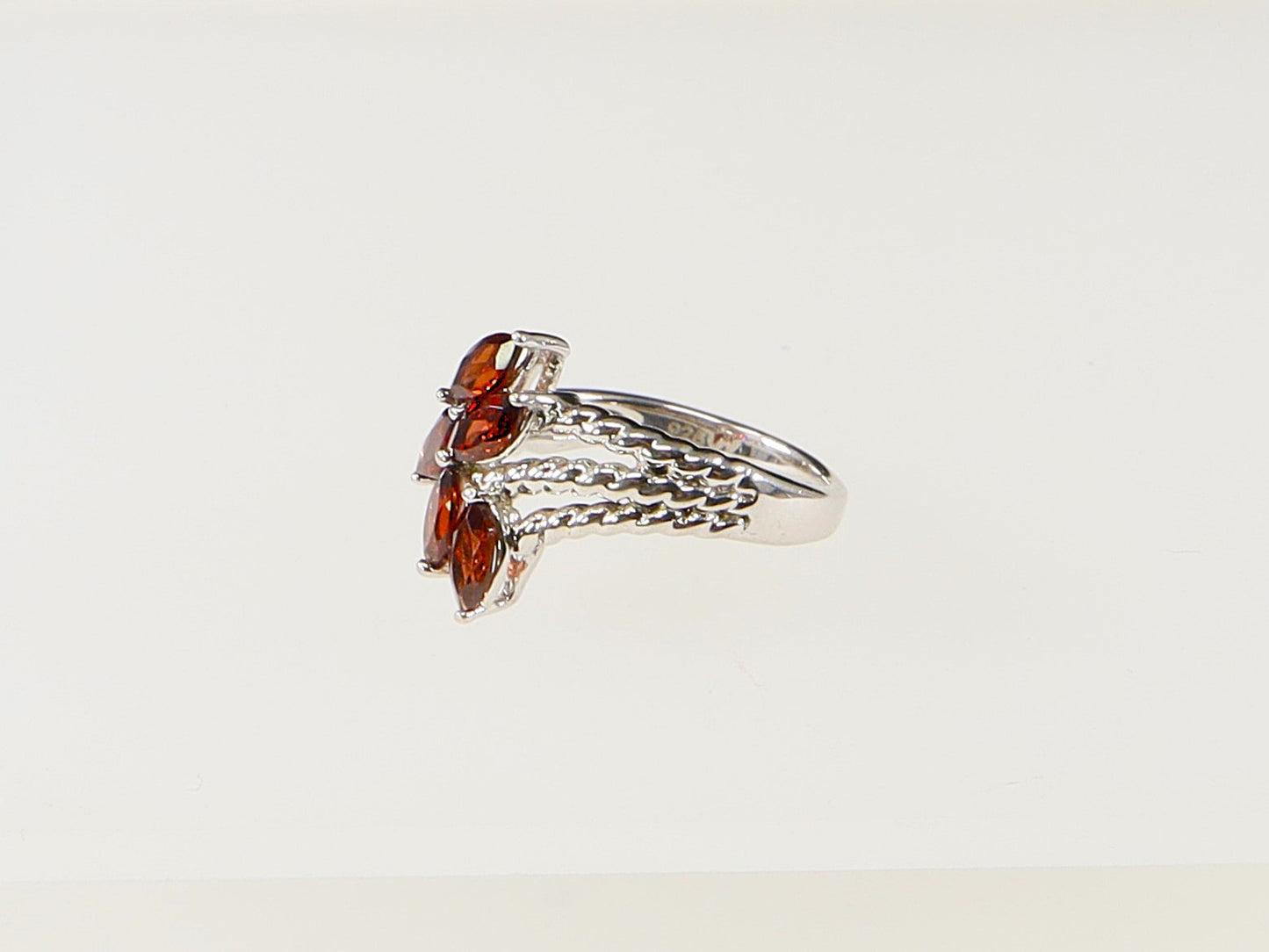 Silver Garnet Coloured Crystal Ring