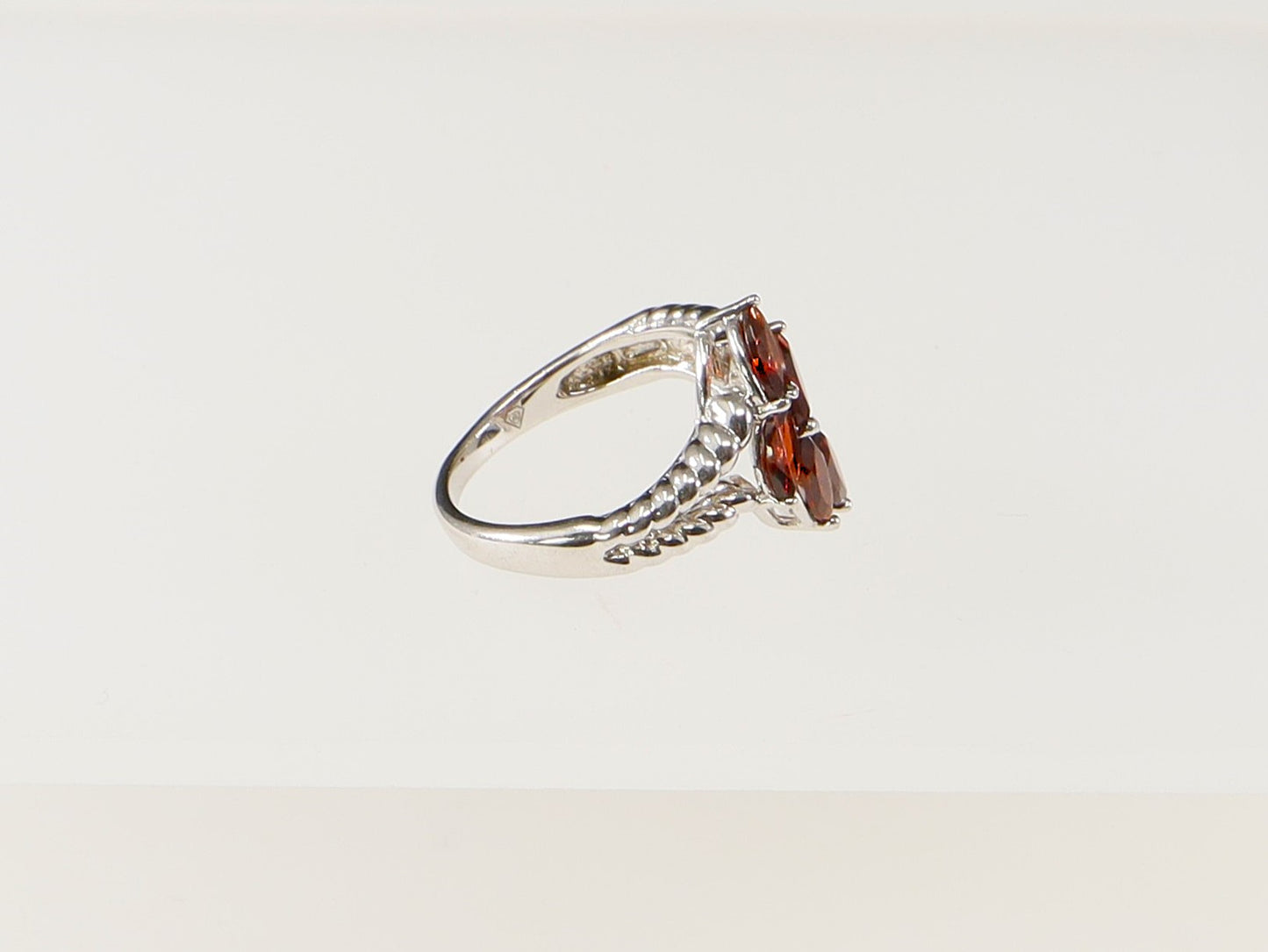 Silver Garnet Coloured Crystal Ring