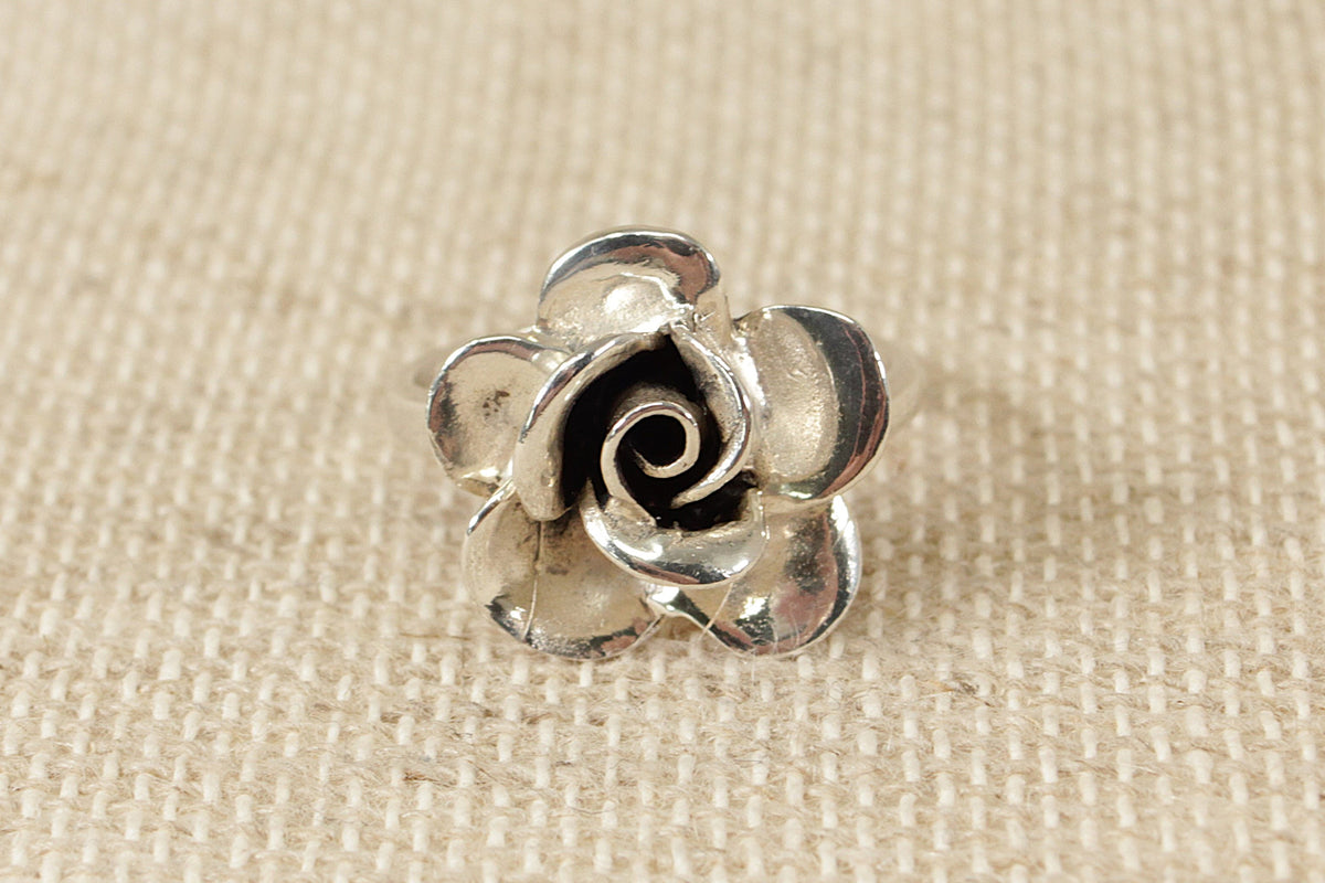 Sterling Silver Rose Head Statement Ring