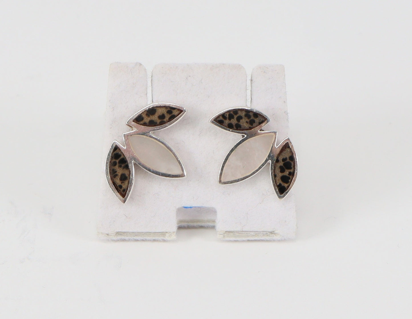 Silver, Mother of Pearl and Leopard Jasper Stud Earrings.