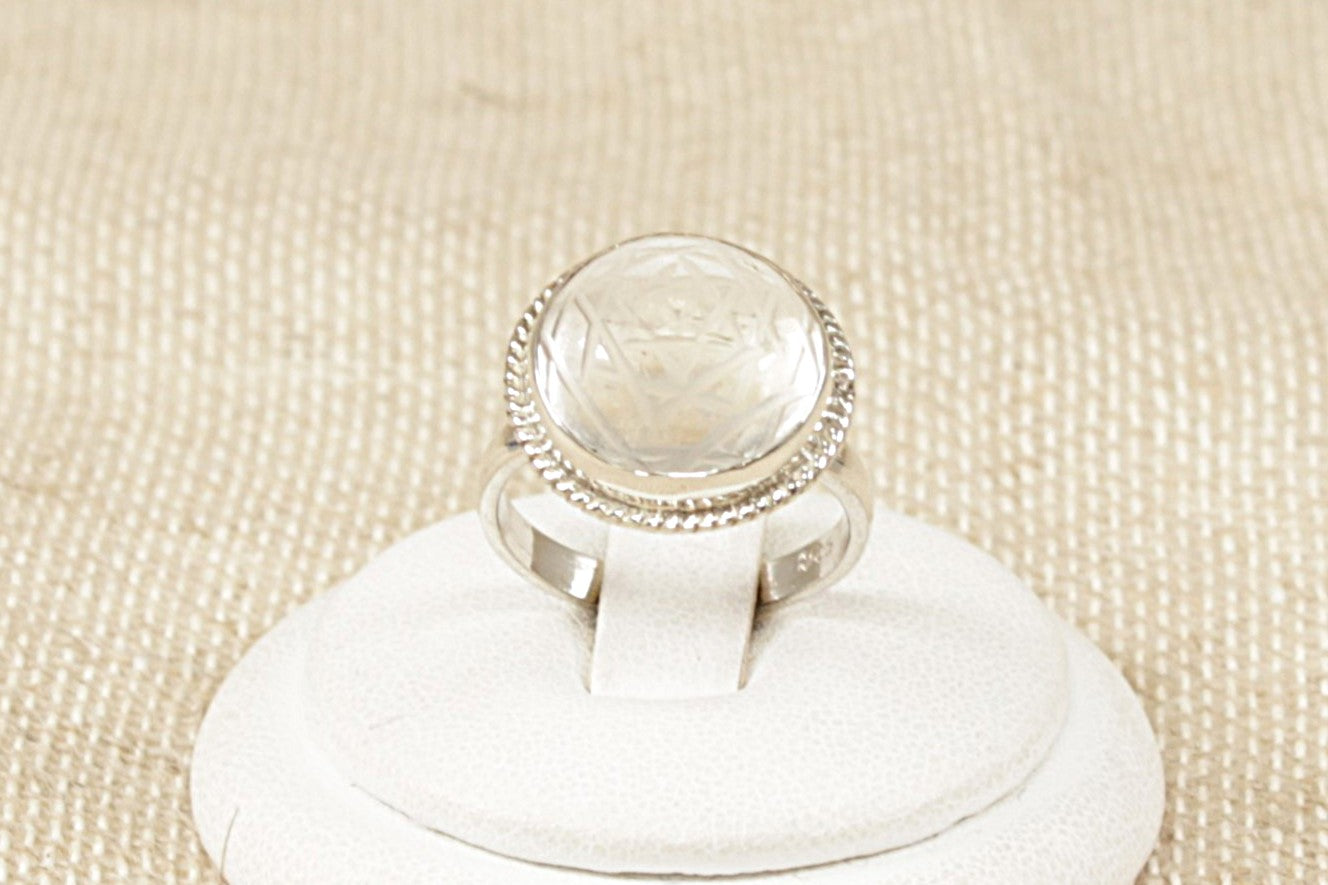 Silver Clear Quartz Solitaire Statement Rings