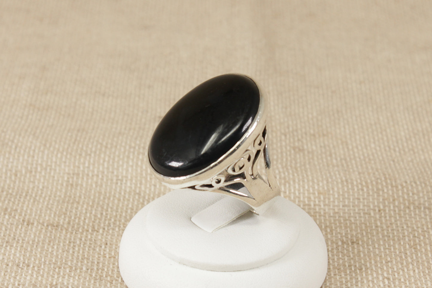 Vintage Silver Black Agate Statement Ring