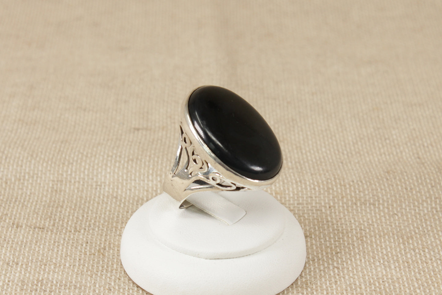 Vintage Silver Black Agate Statement Ring