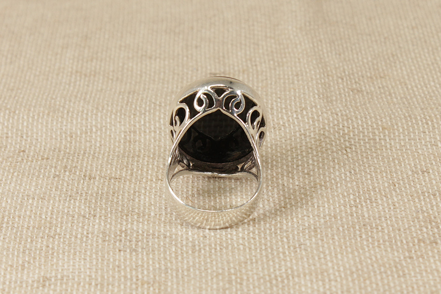 Vintage Silver Black Agate Statement Ring