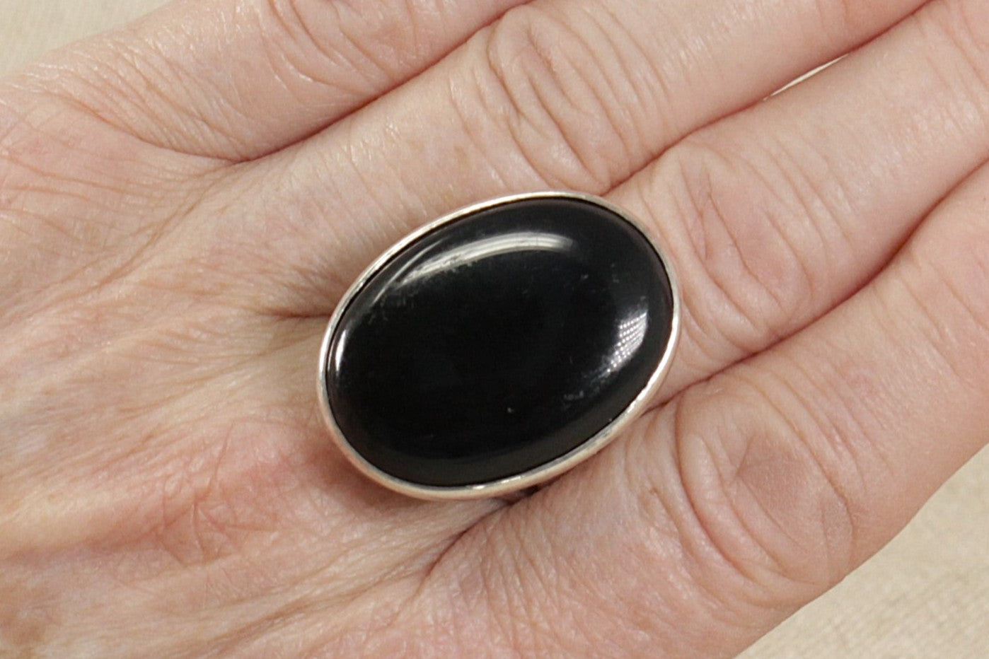 Vintage Silver Black Agate Statement Ring