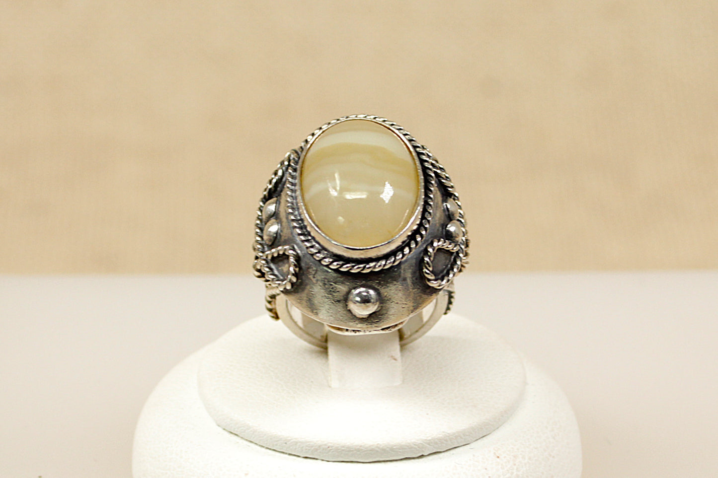 Vintage Silver Banded Agate Designer Ring