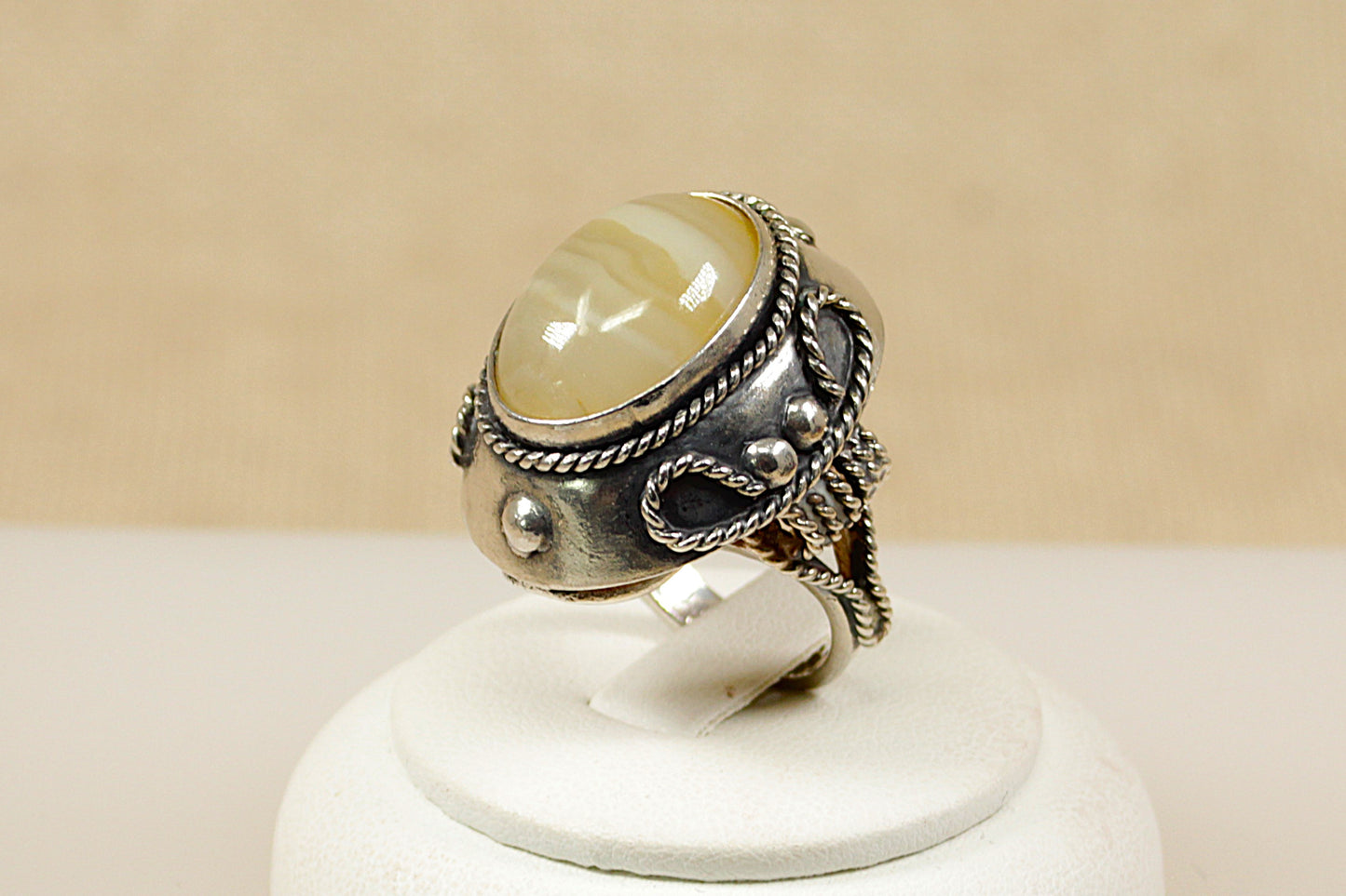 Vintage Silver Banded Agate Designer Ring