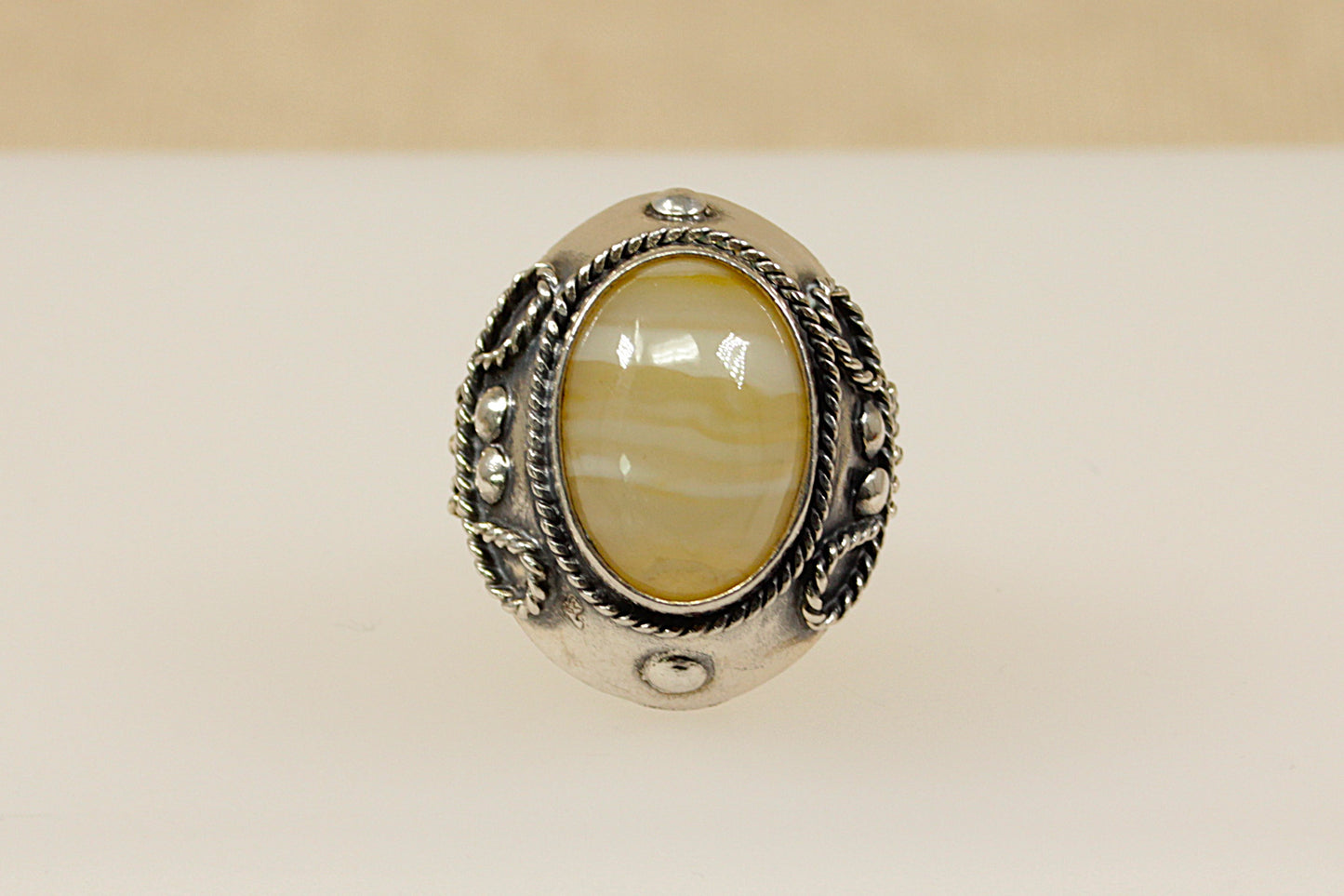 Vintage Silver Banded Agate Designer Ring
