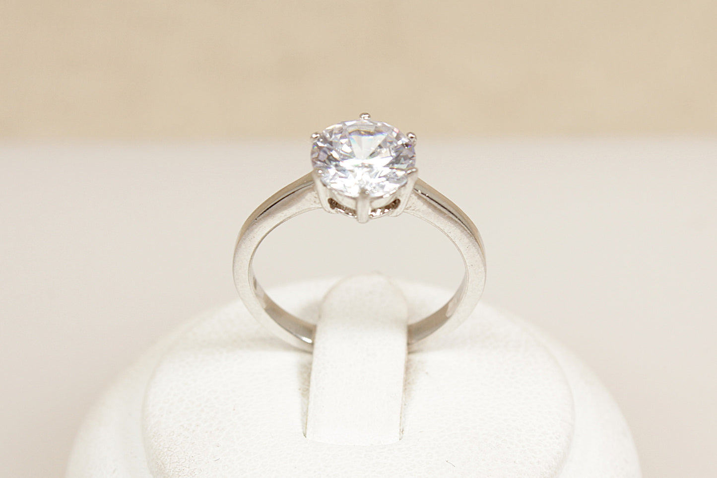 Silver Crystal Cubic Zirconia Solitaire Ring