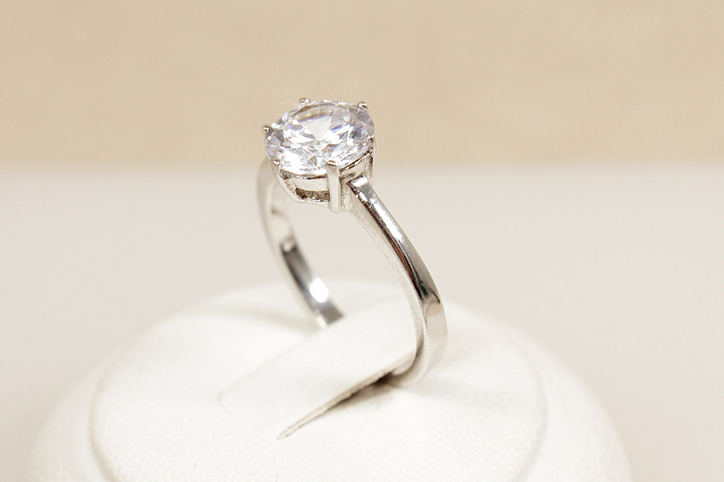 Silver Crystal Cubic Zirconia Solitaire Ring