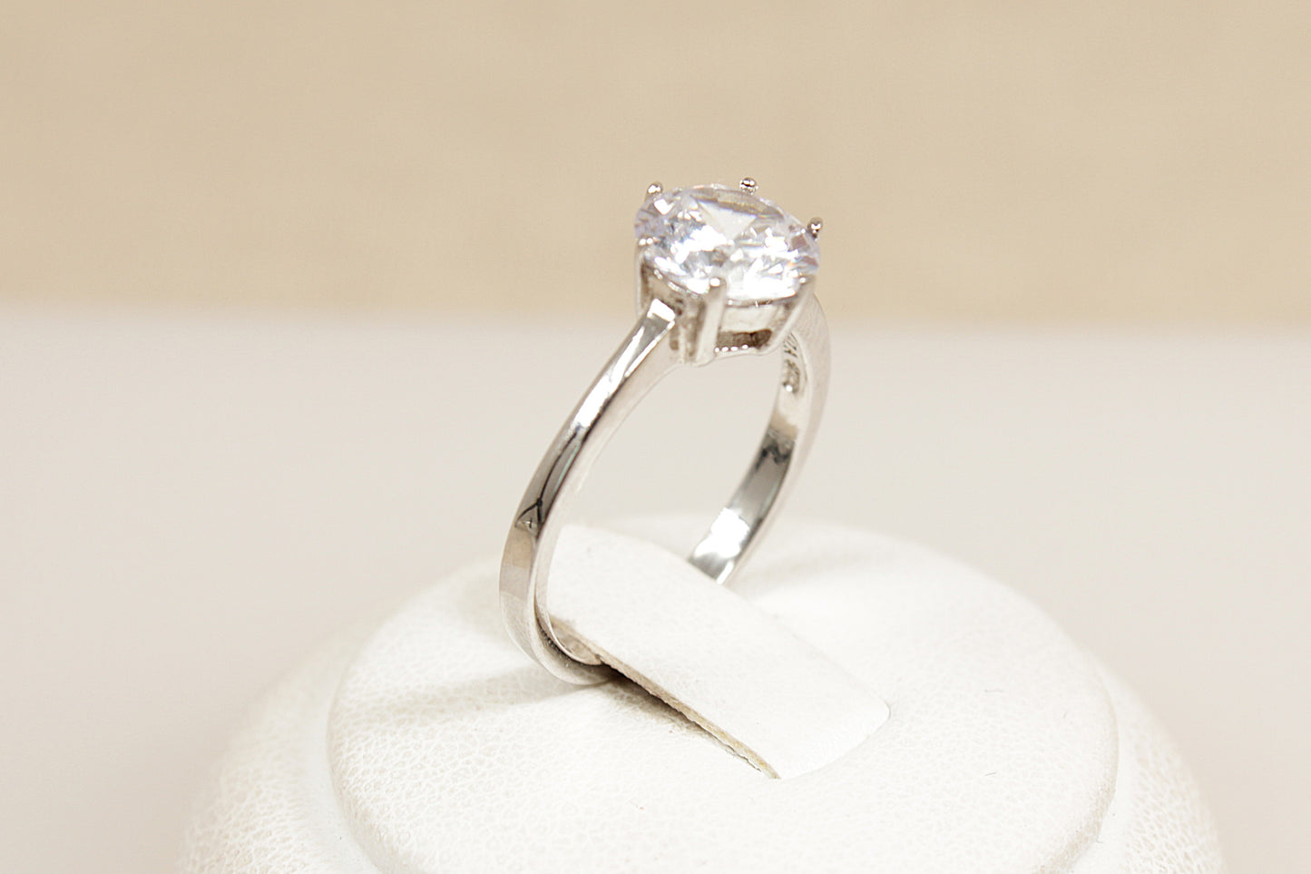 Silver Crystal Cubic Zirconia Solitaire Ring