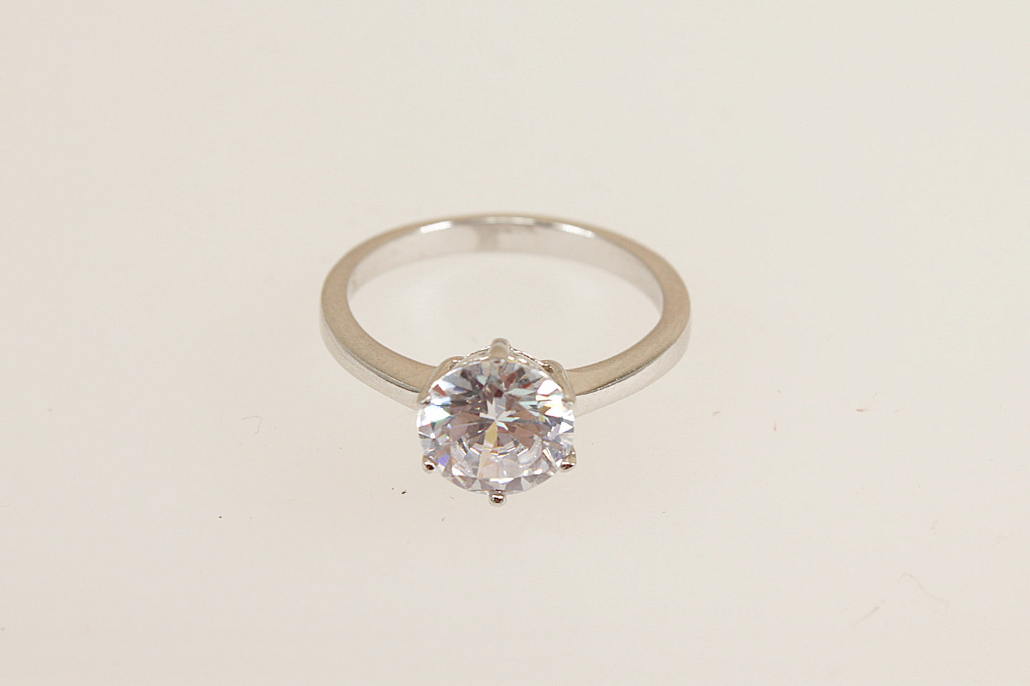 Silver Crystal Cubic Zirconia Solitaire Ring