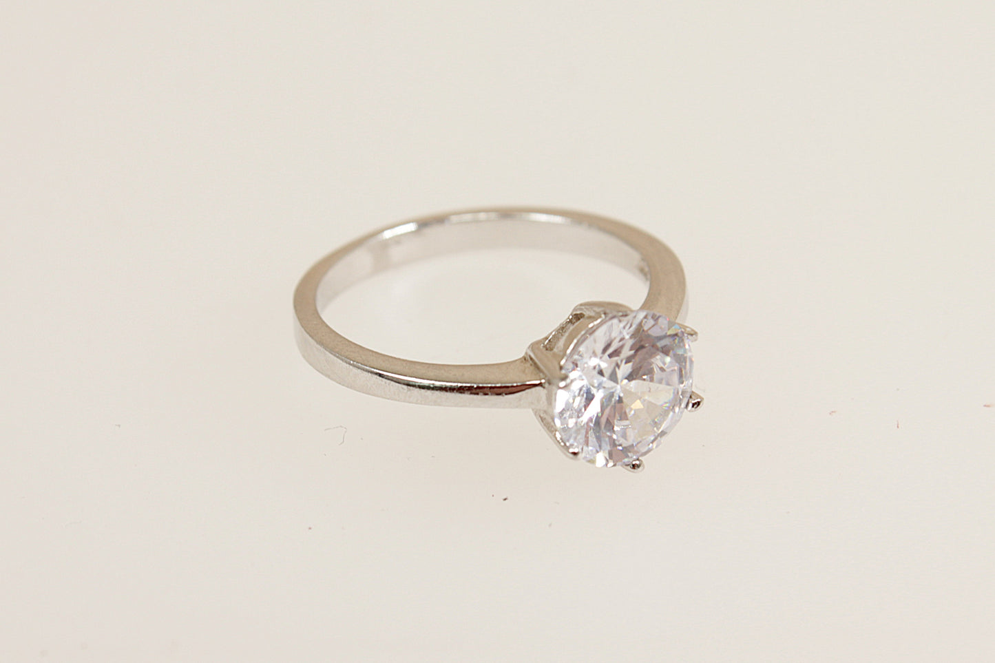 Silver Crystal Cubic Zirconia Solitaire Ring