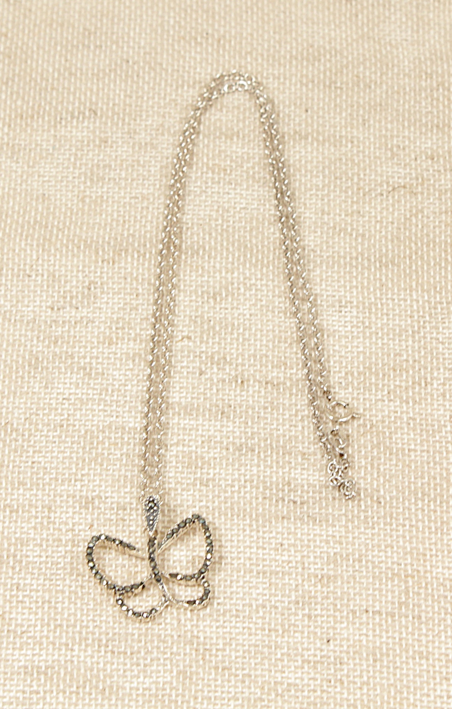 Silver Marcasite Butterfly Pendant and Chain Necklace