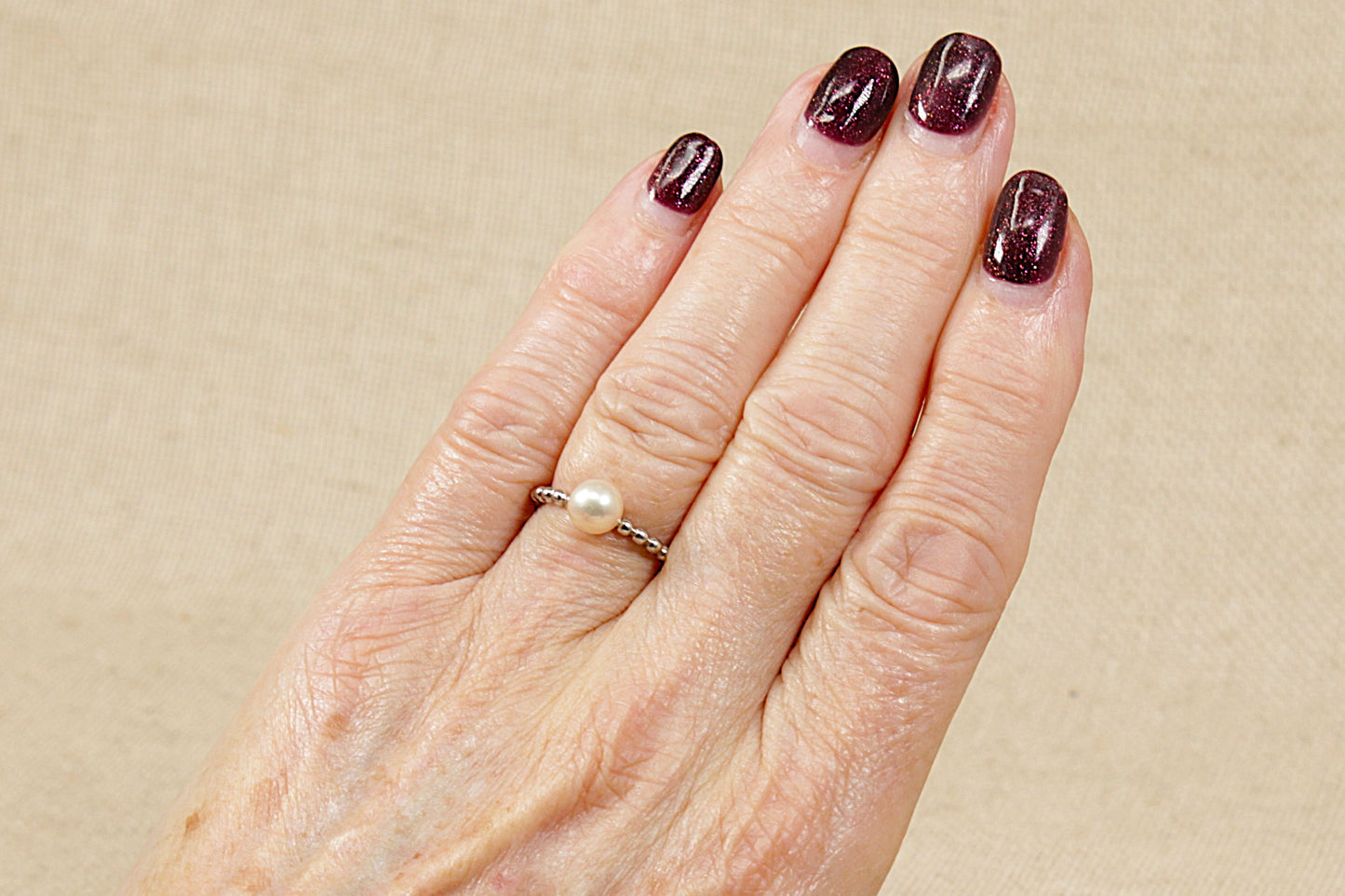 Silver Pearl Solitaire Ring