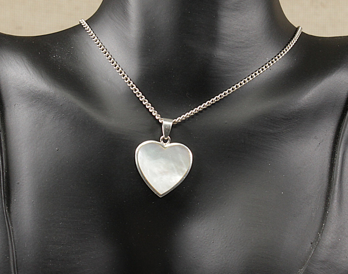 Silver and Mother of Pearl Heart Pendant Necklace