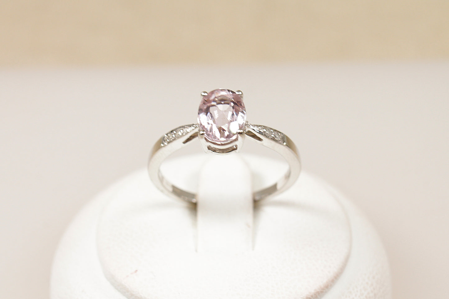 9ct White Gold Rose de France Amethyst and Diamond Solitaire Ring