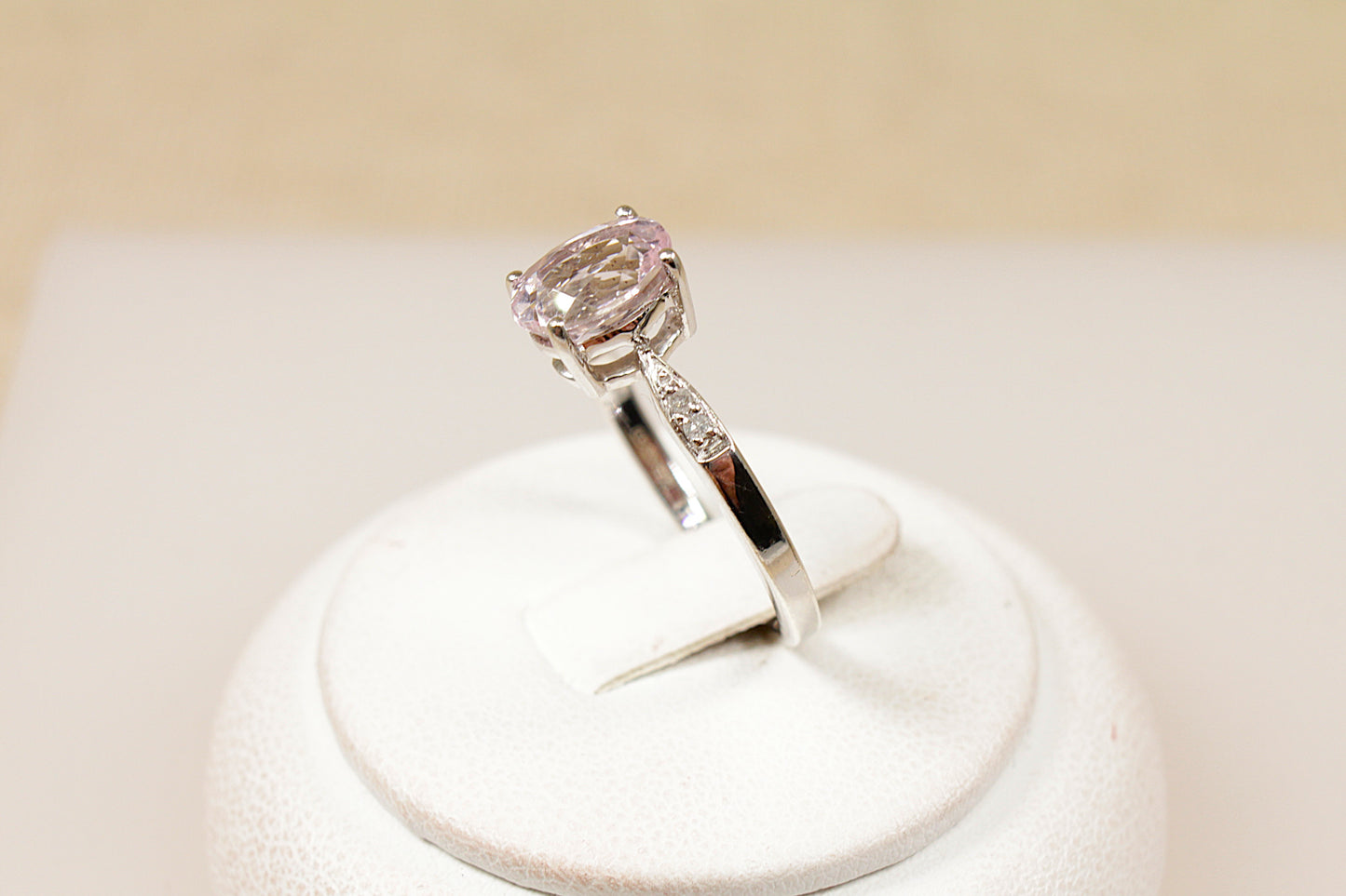 9ct White Gold Rose de France Amethyst and Diamond Solitaire Ring