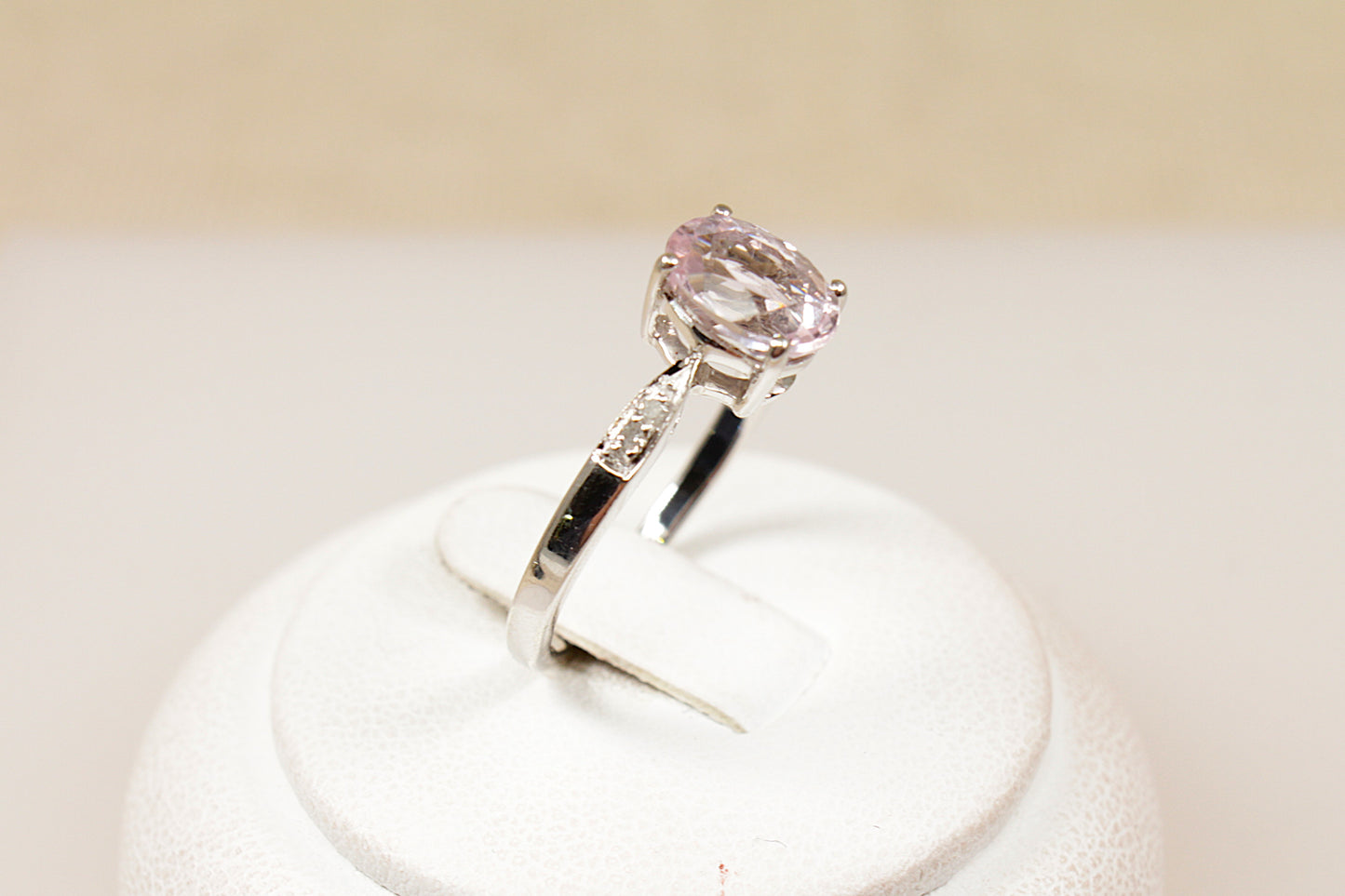 9ct White Gold Rose de France Amethyst and Diamond Solitaire Ring