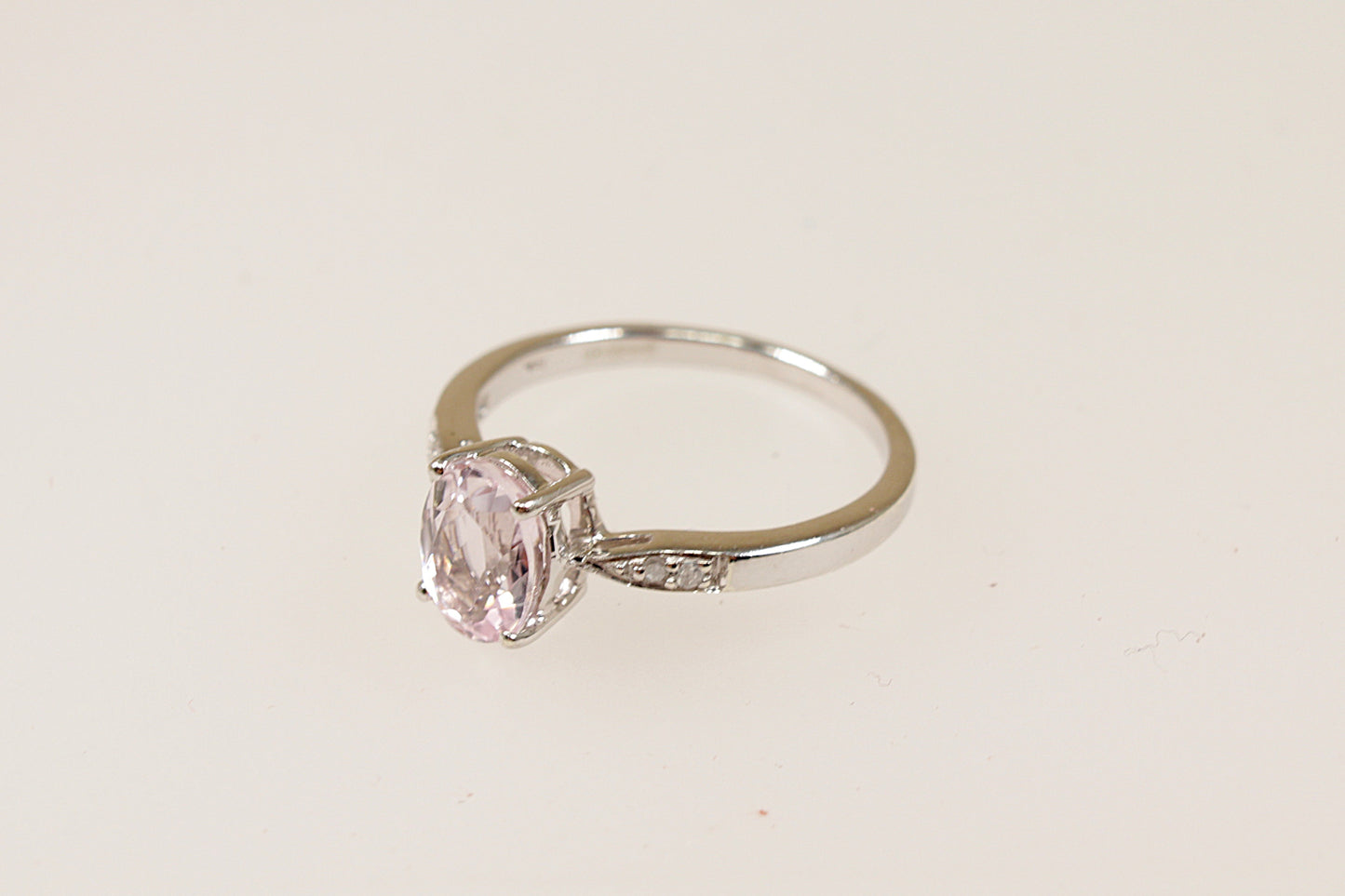 9ct White Gold Rose de France Amethyst and Diamond Solitaire Ring