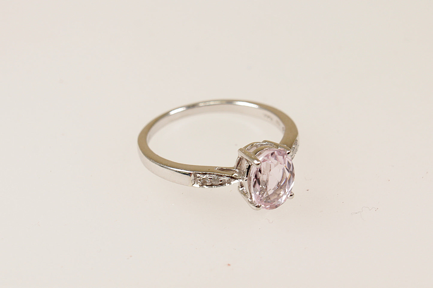 9ct White Gold Rose de France Amethyst and Diamond Solitaire Ring