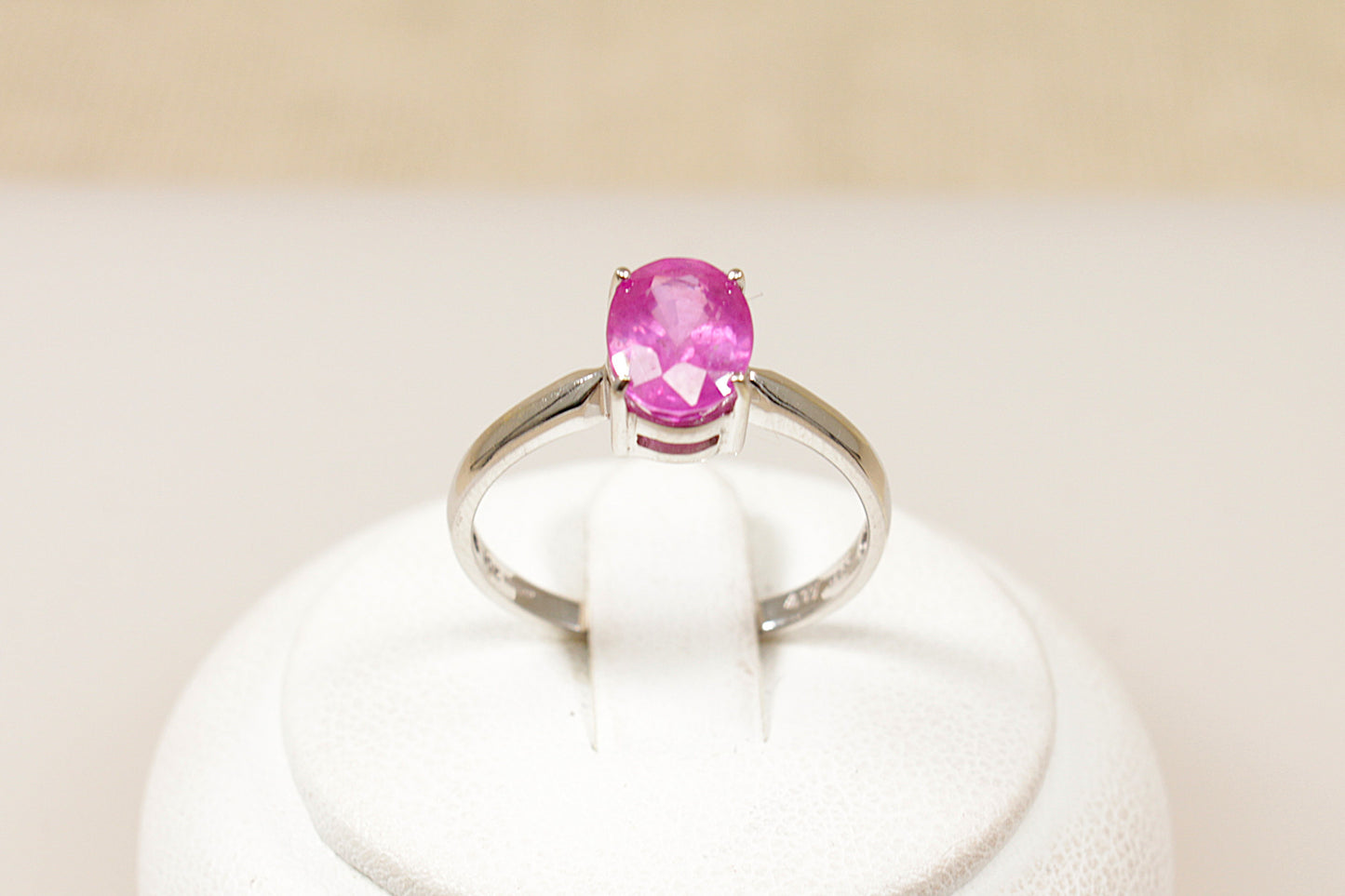 9ct White Gold Pink Sapphire Solitaire Ring